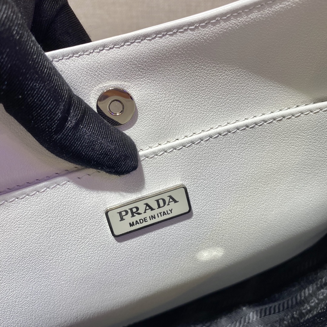 Prada Cleo Brushed Leather Shoulder Bag White 1BC499